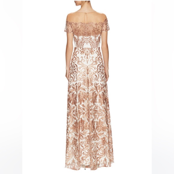 Marchesa Notte Prom Gown Embroidered Lace Formal Cream & Gold Maxi Dress 6 NWT - Picture 4 of 16